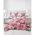 thumbnail image 2 of Quilts Queen Size Bedding Set, Pink Roses Reversible Summer Quilt 3 Pieces, Spring Floral Elegant Pastoral Butterfly Lightweight Bedspreads Coverlets with 2 Pillow Shams for All Seasons, 2 of 5