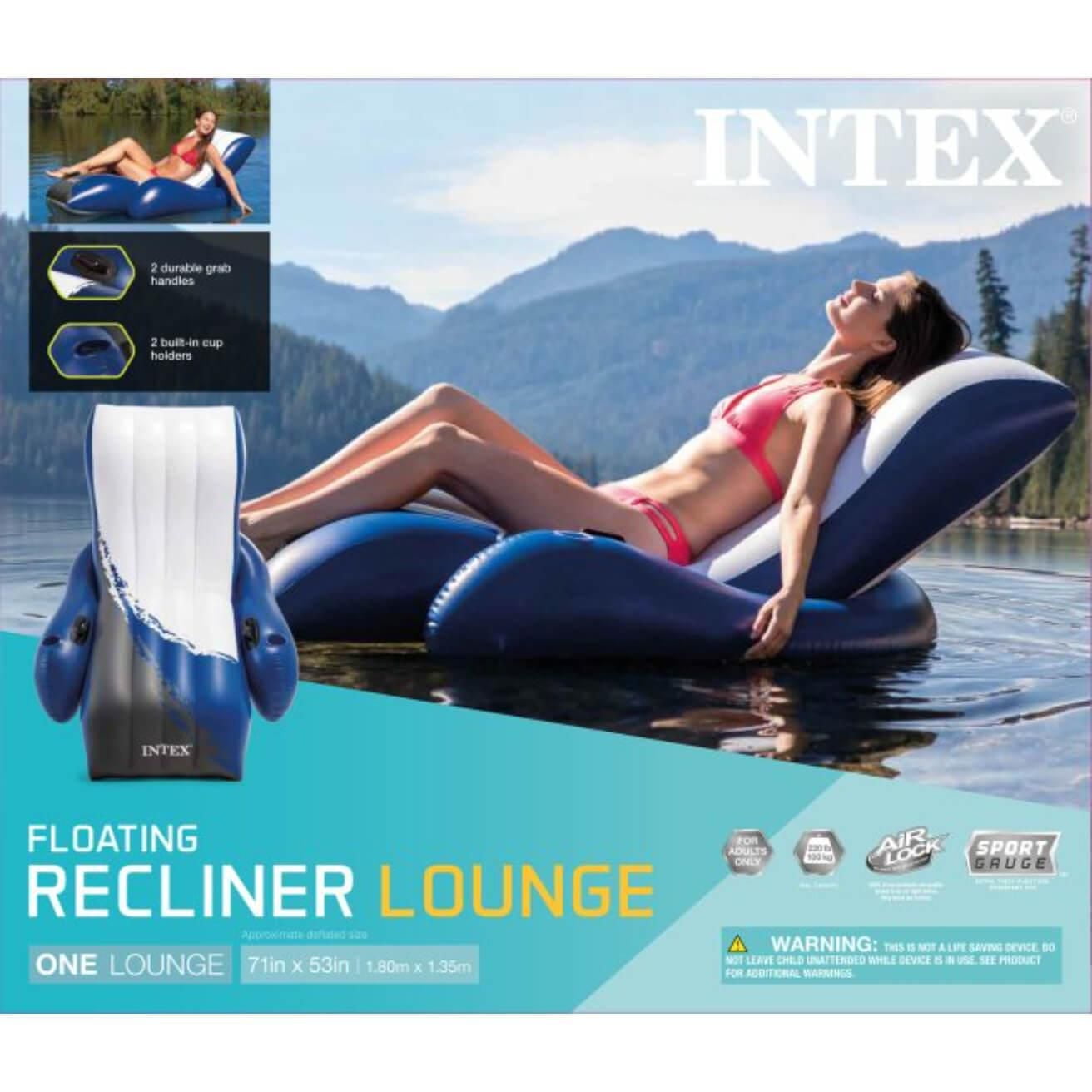 Intex Floating Recliner Lounge, Inflatable Pool Lounger with Cup Holders and Backrest