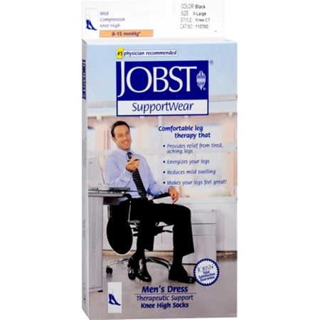 JOBST SupportWear Socks Men's Dress Knee High Mild Compression 8-15mmHg Black X-Large Close-Toe 1 Pair