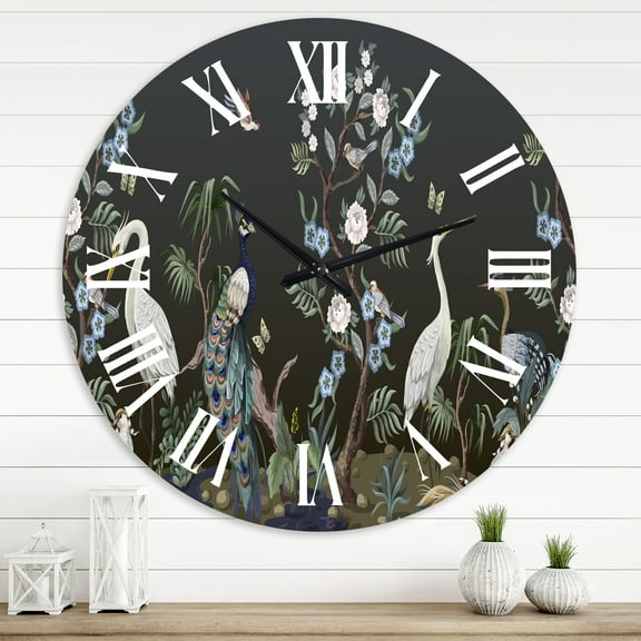 Designart 'Chinoiserie With Birds And Peonies Iv' Traditional Wall Clock