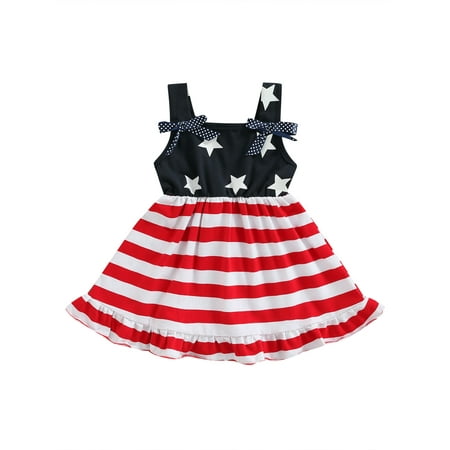 

Arvbitana Toddler Baby Girl 4th of July Sling Princess Dress 18M 24M 3T 4T 5T 6T Sleeveless Stars and Stripes Print Party Strap Dress Independence Day Dress