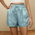 thumbnail image 2 of YUGYXL Women's Sequin Shorts Drawstring Classic Party Shorts Stretch Waist Vacation Shorts with Pockets Light Blue XXL, 2 of 8