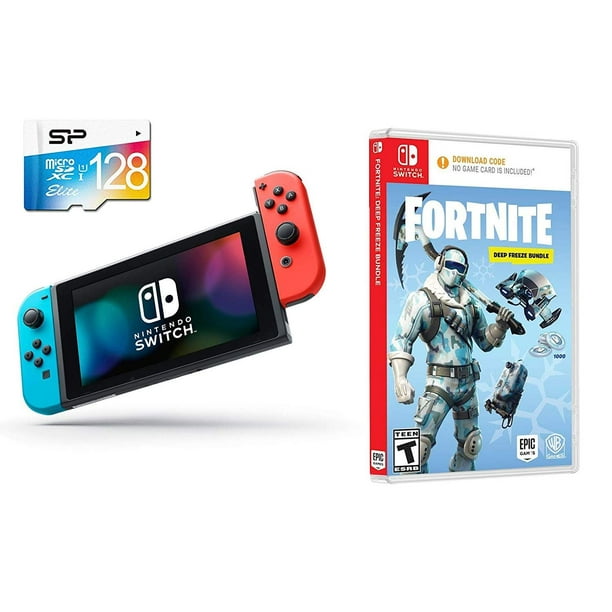 Nintendo Switch Battle Royale Fortnite Starter Bundle 1000 V Bucks Frostbite Skin Deep Freeze Set Nintendo Switch 32gb Gaming Console With Neon Red And Blue Joy Con And Extra 128gb Sd Card Walmart Com