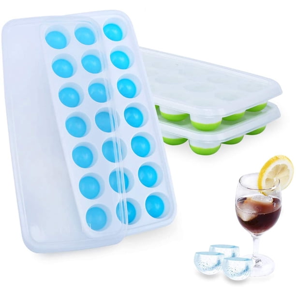 Paquete de 2 bandejas de cubitos de hielo de silicona flexible con tapas extraíbles, 42 cubitos de hielo de fácil liberación, sin BPA y apilables aptas para lavavajillas Fason HMHZ788