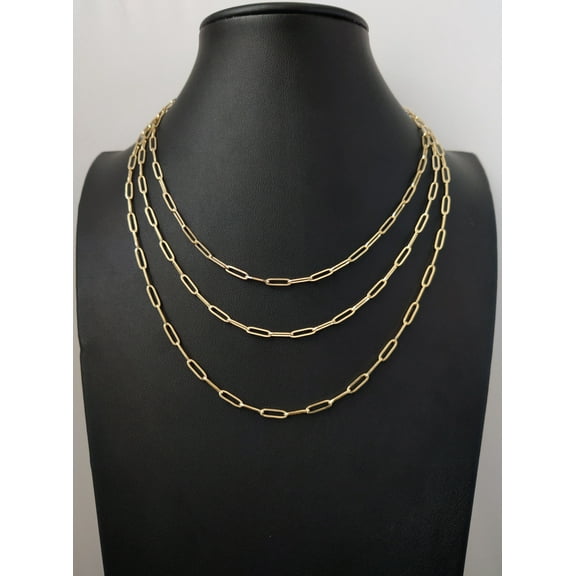 Solid 10k Gold Heavy Italian Paperclip Chain Necklace 3mm Women,10k Gold chain Necklace, Italian Paperclip Chain, 10k Paperclips Necklace (Width:3mm; Necklace length:16;)