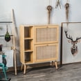 thumbnail image 2 of 2-Drawer Wood and Rattan Shoe Cabinet Exotic Boho Entryway, 2 of 8