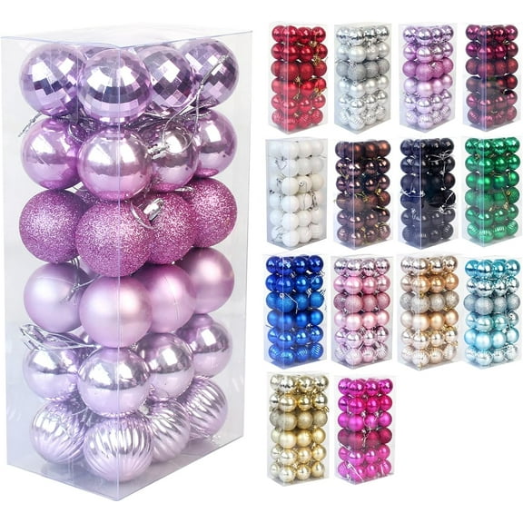 Christmas Balls Ornaments，36 Pcs Shatterproof Christmas Tree Decorations Hanging Ball for Xmas Tree Holiday Wedding Party Decoration 1.6" ( 40mm ) Set Light Purple Christmas Ball