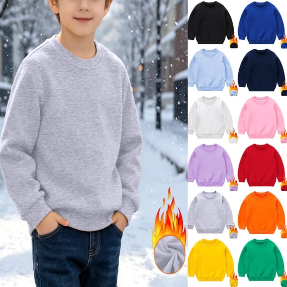 Tsivenald Boys Crew Neck Warm Sweatshirt, Cotton Long Sleeve Pullover Casual Soft Basic Tops for Kids, Toddler to Teen 1-13 Months, Gray