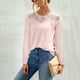 thumbnail image 2 of Moda mujer encaje sólido manga larga encaje patchword o-cuello camiseta blusa Fridja hkj391, 2 of 4