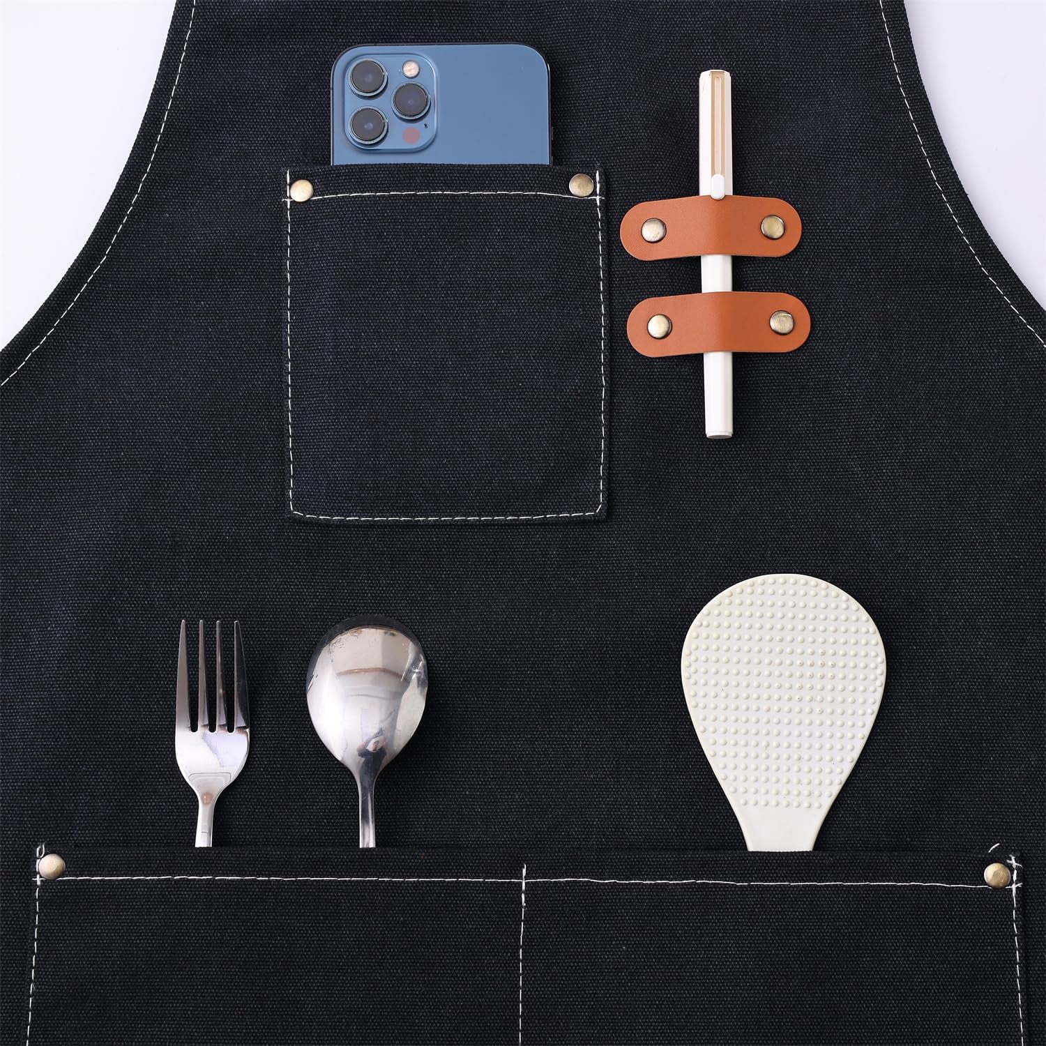 Chef Apron Medium-Thick Cotton Canvas,Cross Back with Multiple Pockets Adjustable Work Apron for Men and Women (Black)