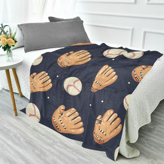 70x55 Inches Glow in The Dark Blanket Cozy Throw Camping Blankets for Home and Outdoor Use Baseball Gloves and Balls Pattern