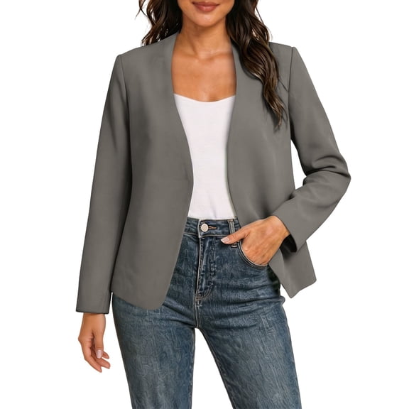 Cmfcve Women’s Collarless Open Front Blazer Business Casual Long Sleeve Blazers Fashion Lightweight Fall Suit Jackets