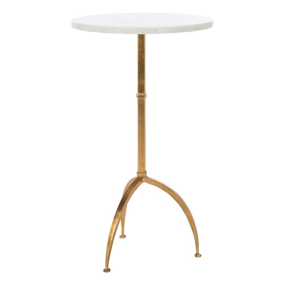 SAFAVIEH Myrna 24.6 in. H Round Top Accent Table, Gold Leaf/White Granite