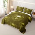 thumbnail image 3 of Castle Fairy Gothic Floral Skull Bed Spread Queen,Boho Damask Rose Queen Coverlet Set,Moss Gold, 3 of 7