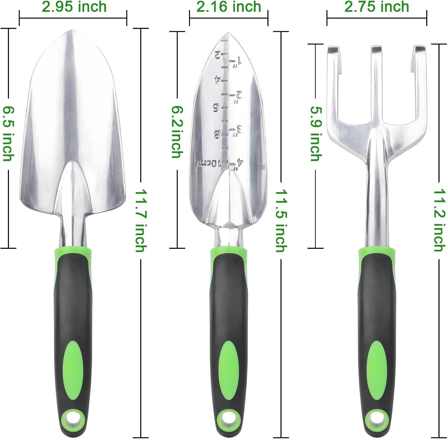 Garden Tools Set, 3 Pack Heavy Duty Gardening Tools Set Include Garden Shovel, Transplant Trowel and Hand Rake with Ergonomic Non-Slip Handle, Aluminum Alloy Lawn and Garden Hand Tools for Planting