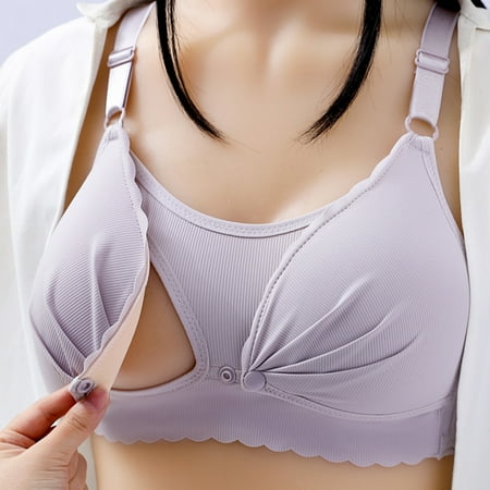 harmtty Nursing Bra Solid Color Front Closure Bralette Women Wireless Maternity Brassiere for Breastfeeding Light Purple 36