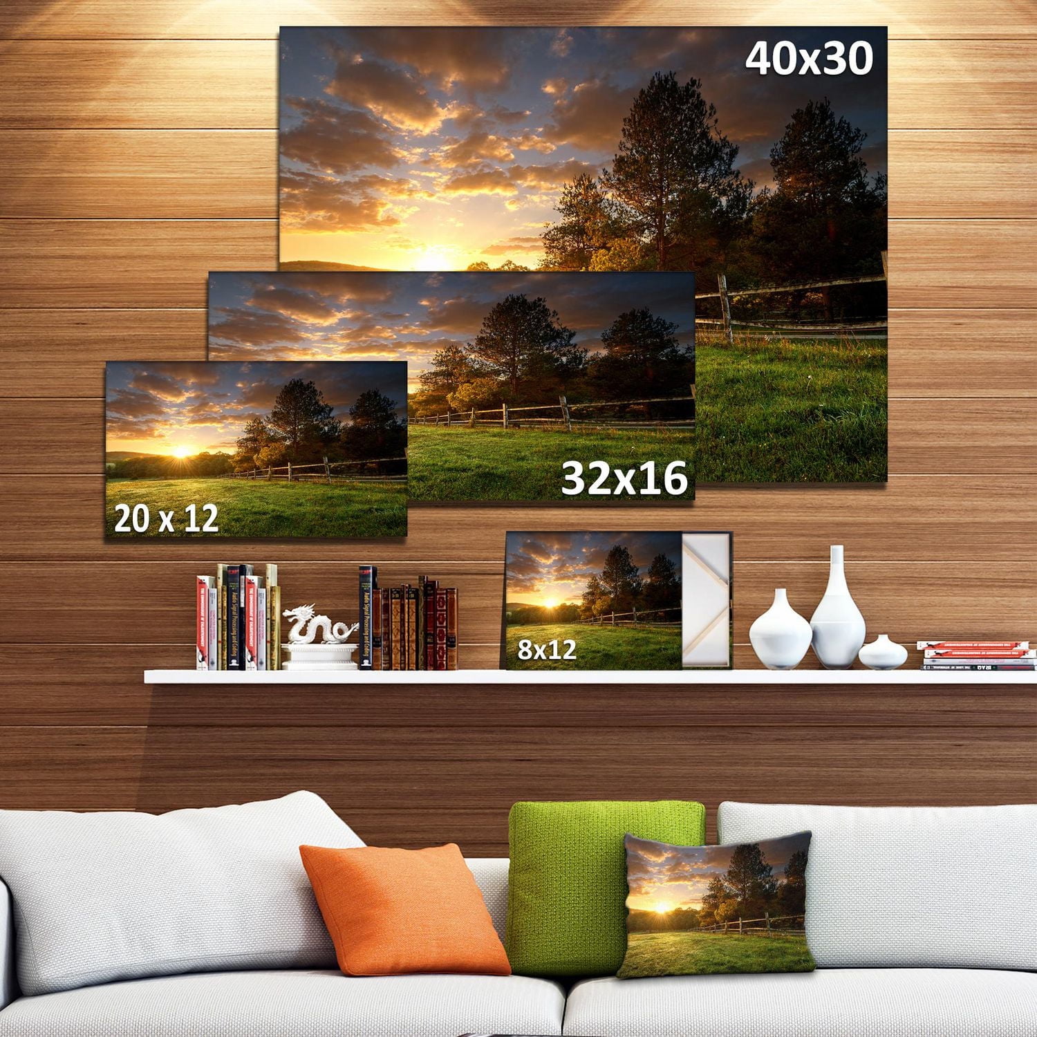 Designart Fenced Ranch at Sunrise Canvas Wall Art