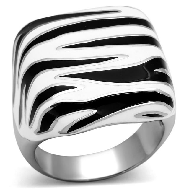 High polished (no plating) Stainless Steel Ring with Epoxy in Multi Color for Women Multi Color Stone Color Style TK848 Size 10