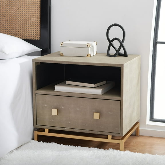 SAFAVIEH Meilana Glam 1 Shelf 1 Drawer Nightstand, Light Taupe/Brass