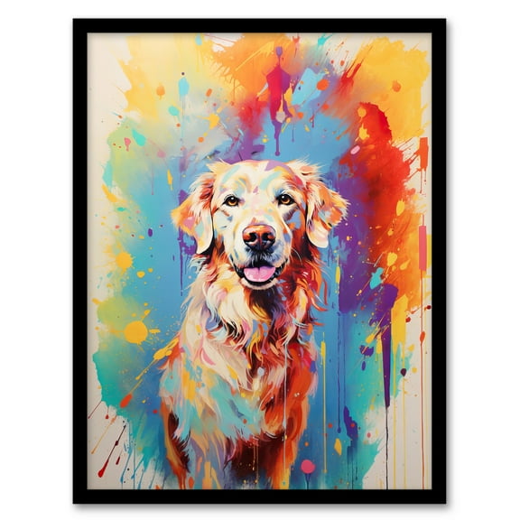 Cream Golden Retriever Dog Lover Gift Pet Portrait Colourful Artwork Painting Art Print Framed Poster Wall Decor 12x16 inch
