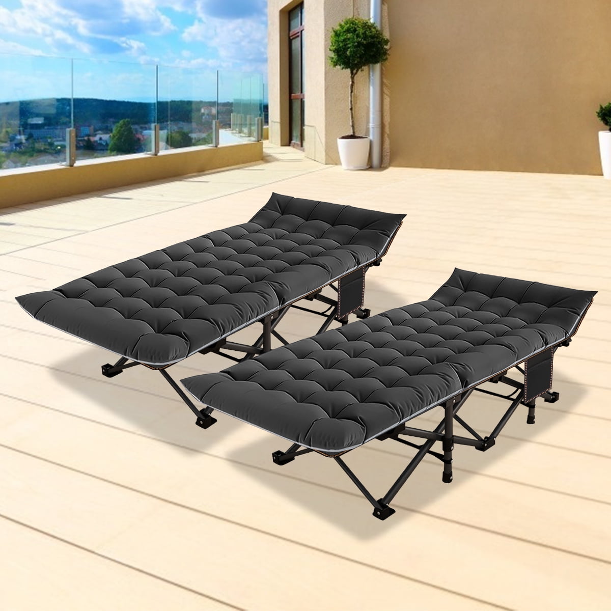 Slsy 2 Packs Folding Camping Cots with 2 Sided Mattress, Carry Bag, 75