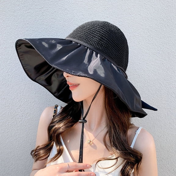 SikaFu Sunscreen Hat For Women With Black Glue New Large Brim Fisherman Hat Foldable Sun Hat UV Resistant Face Blocking Sun Hat