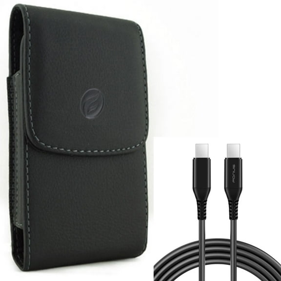 For Galaxy A73 /A23 /A14 /A13 - 6ft Long USB-C Cable w Case Belt Clip, PD Fast Charger Cord Power Wire, Leather Holster Cover for Samsung Galaxy A73 /A23 /A14 /A13 5G