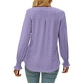 thumbnail image 5 of ZXSXSY Women Notch V Neck Ruffle Long Sleeve Solid Color Hollow Out Blouse, 5 of 7