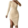 thumbnail image 2 of Gspmoly Robe pour Femmes, Mode Femmes Aguichant Décontractée Col en Digaonl Robe Unie Robe à Manches Longues Mini Robe Robes Formelles pour Femmes jusqu'à 60 % de Rabais, 2 of 6