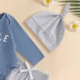 thumbnail image 5 of UngA Little Dude Baby Boy Outfit Newborn Coming Home Clothes Infant Long Sleeve Romper Bodysuit Shirt Top and Pants Set with Hat (Blue,6-9 Months), 5 of 6