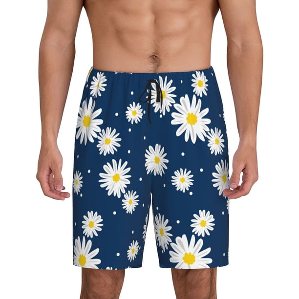 Balery Daisies Flowers Pantalones cortos de pijama de punto de algodón para hombre con cinturilla y bolsillos-X-Large