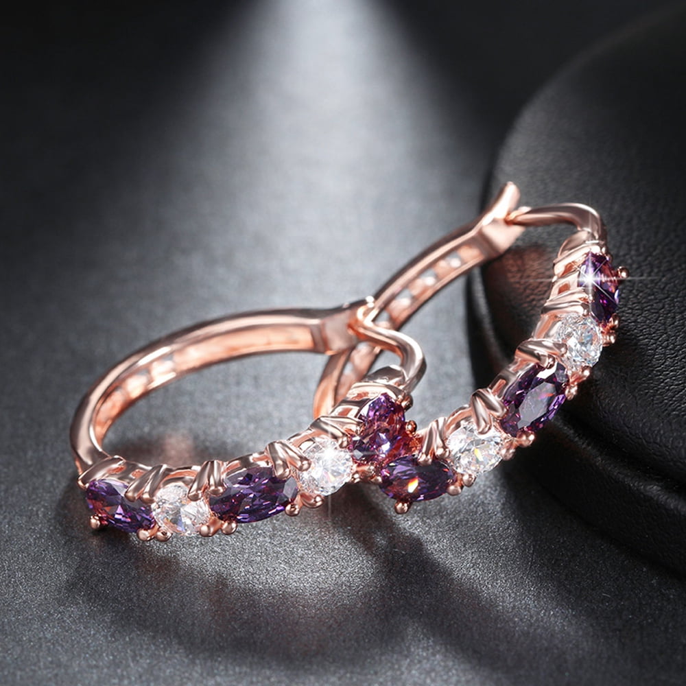 Hoop Earrings for Women Purple Cubic Zirconia White Gold Plated Ginger Lyne Collection