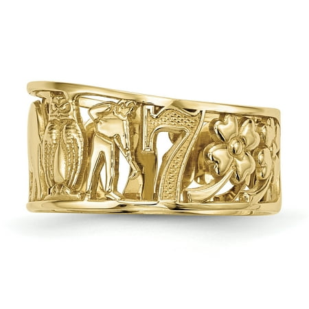 Symbol Cut Out Ring - 14k Yellow Gold Lucky Symbols Cut Out 9mm Band Ring Size 8