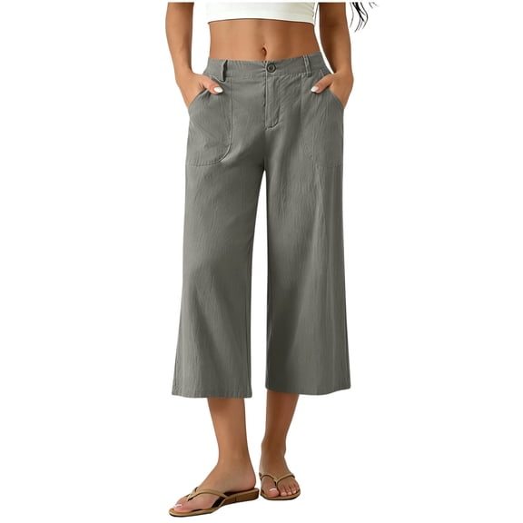 Sexlip Womens Straight Leg Pants Cool Breathable elastic waist full length eco friendly material easy care outdoor for summer outing Gray XL