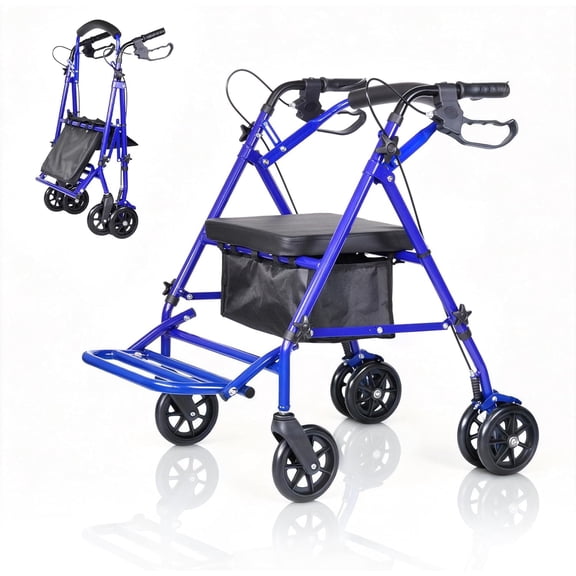 Garvee Foldable Wheelchair with Foot Pedal, 300lb Capacity, Lightweight Portable Travel Wheelchair for Indoor Outdoor with Storage Bag, Blue