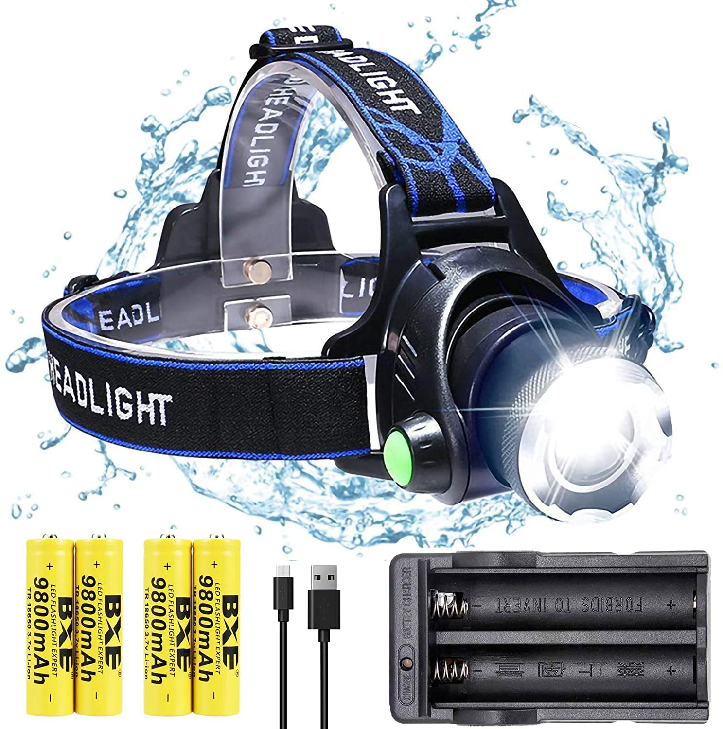 LED Rechargeable 12000 Lumens 18650 Headlamp Flashlight,Kit with 