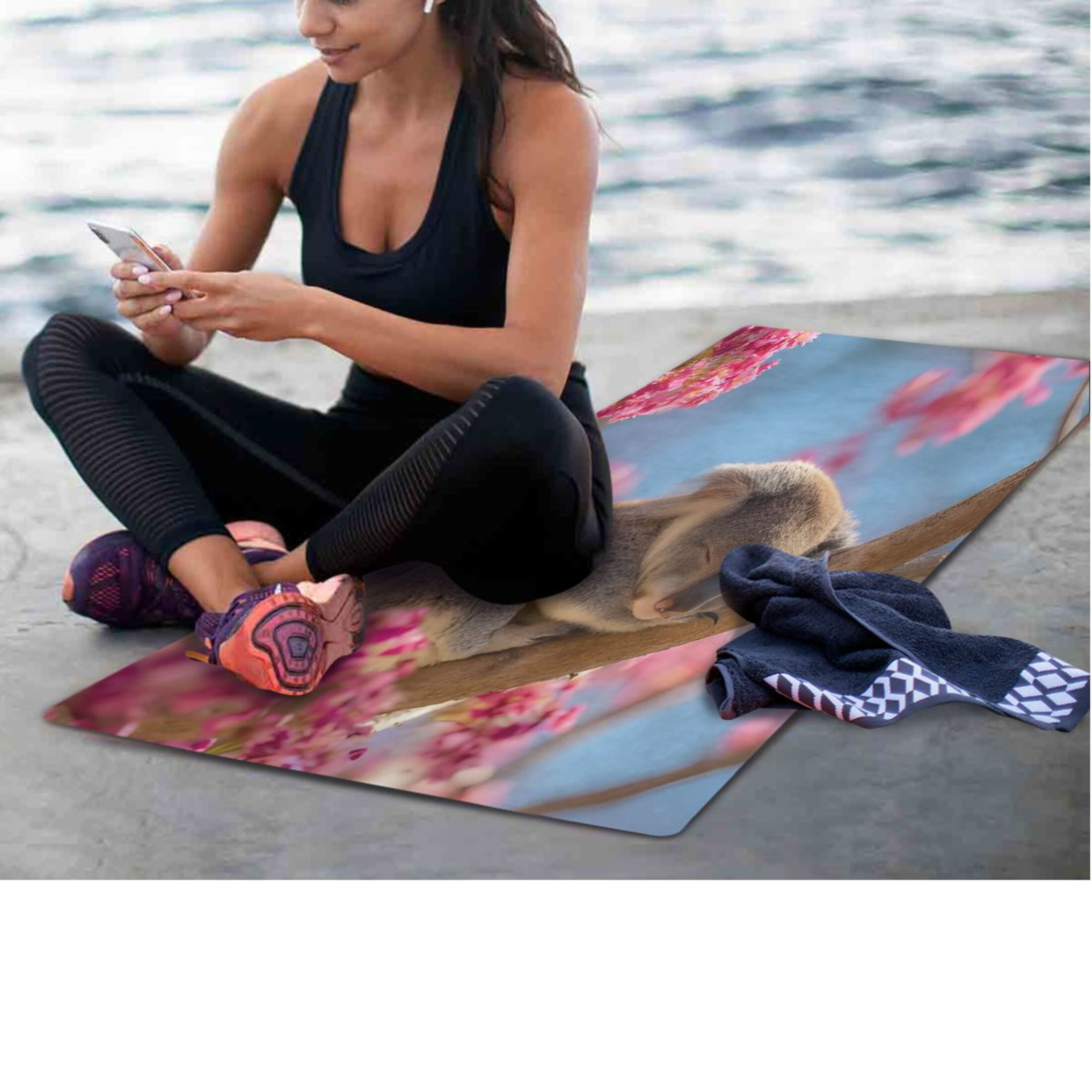 BZSMCE Yoga Mat Women Fitness Mat Pink Bloom Koala Pattern