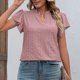thumbnail image 3 of Blusa de manga corta con cuello en V y volantes para mujer, blusa holgada de Color puro con ojales, blusa de moda de verano, piel rosa L, 3 of 6