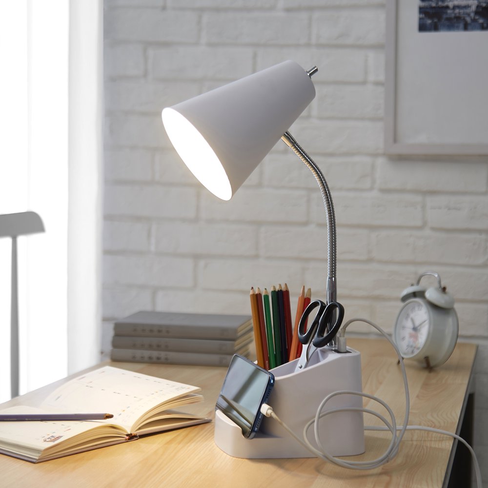 Urban Shop Organizer Lamp with USB Capability, White