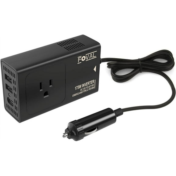 FOVAL 175W Car Power Inverter DC 12V to 110V AC Car Inverter with [18W PD USB-C] & Dual 4.8A USB Car Charger Power Inverter for Laptop