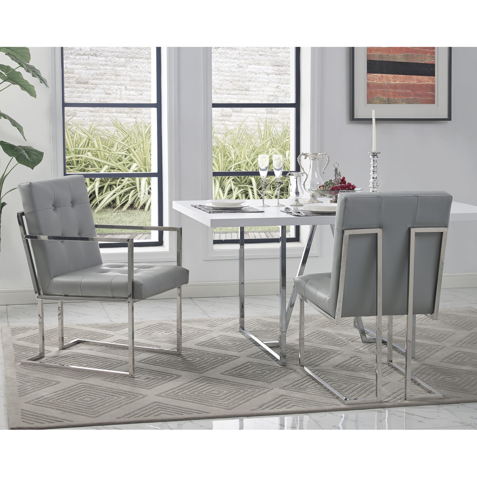 Pu Leather Dining Chairs On Tufted, Leather Upholstered Dining Chairs With Arms