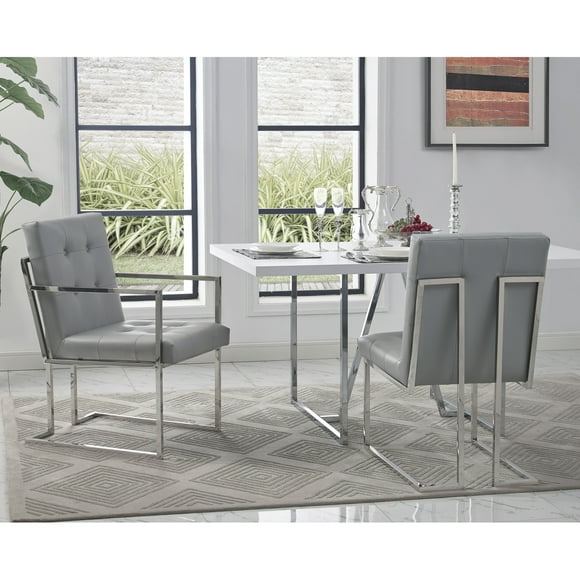 Inspired Home Carnegie Faux Leather Dining Arm Chair Set of 2, Light Grey