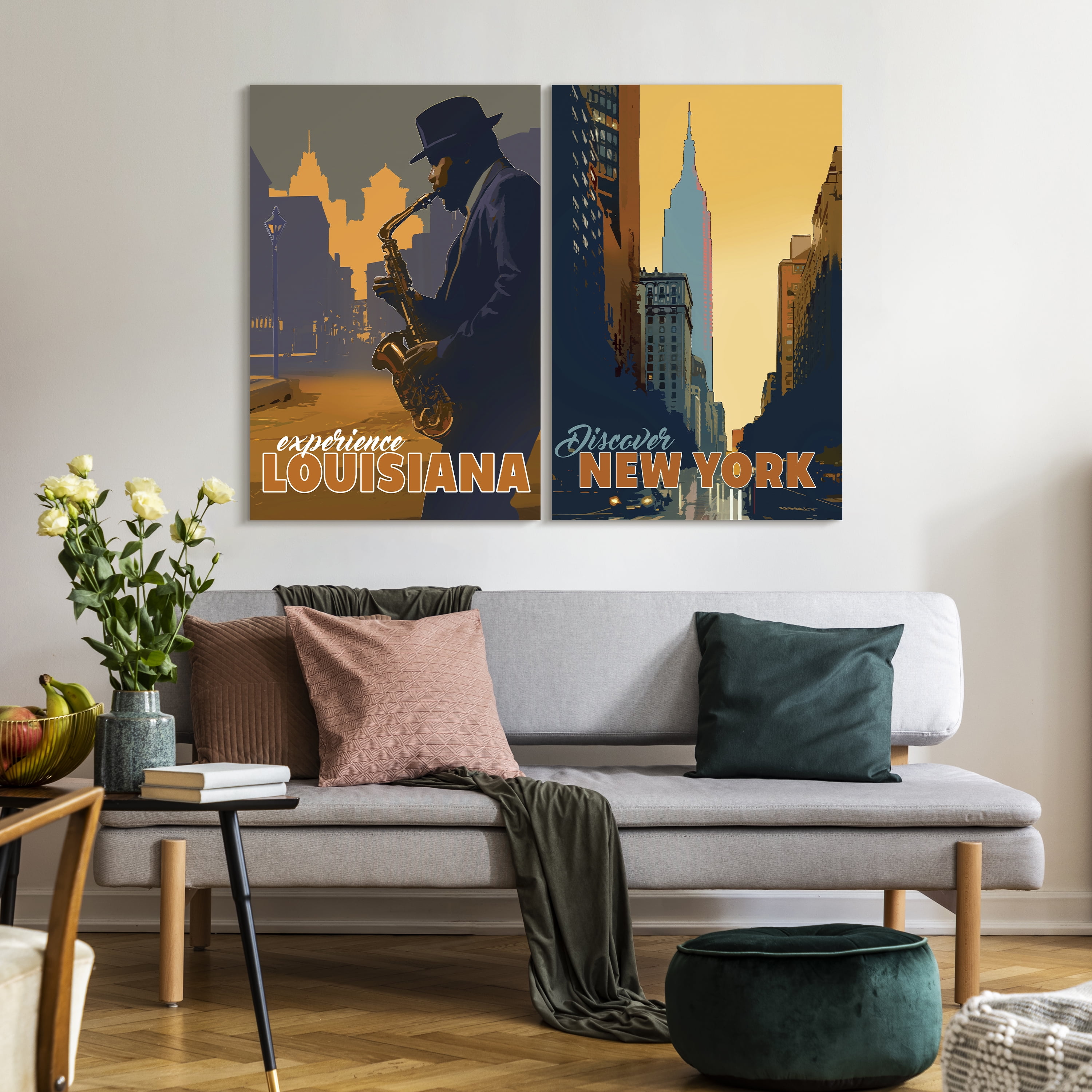 Down In The Bayou & New York Minute Frameless Free Floating Tempered Glass Wall Art , 36" x 24" each