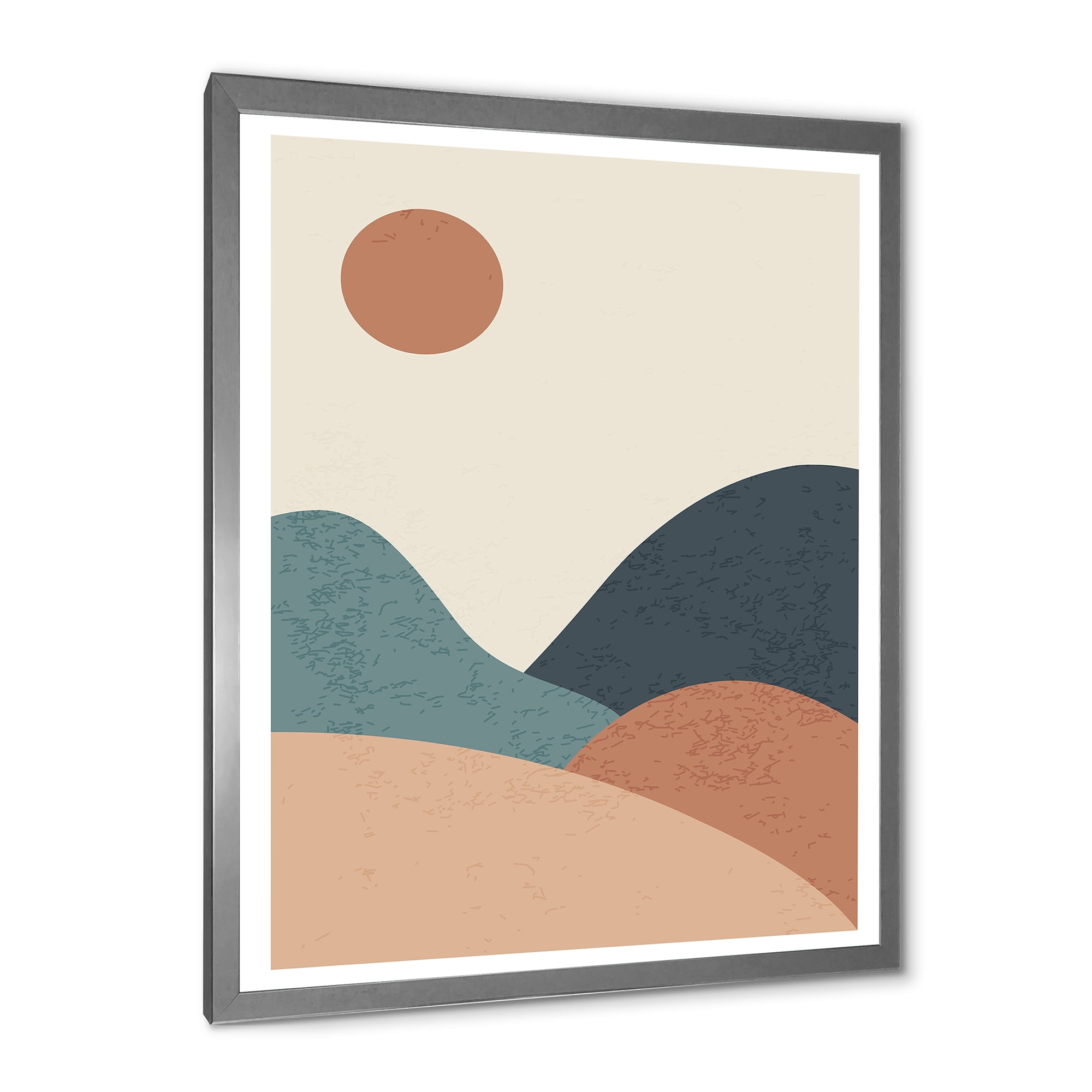 Designart 'Minimalist Vintage Landscape With Lake At Sunset' Modern Framed Art Print