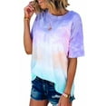 thumbnail image 1 of Femmes T-Shirt Cravate Teint Causal T-Shirt Teint Court Top Manches Courtes Col Rond, Violet, XXL, 1 of 8