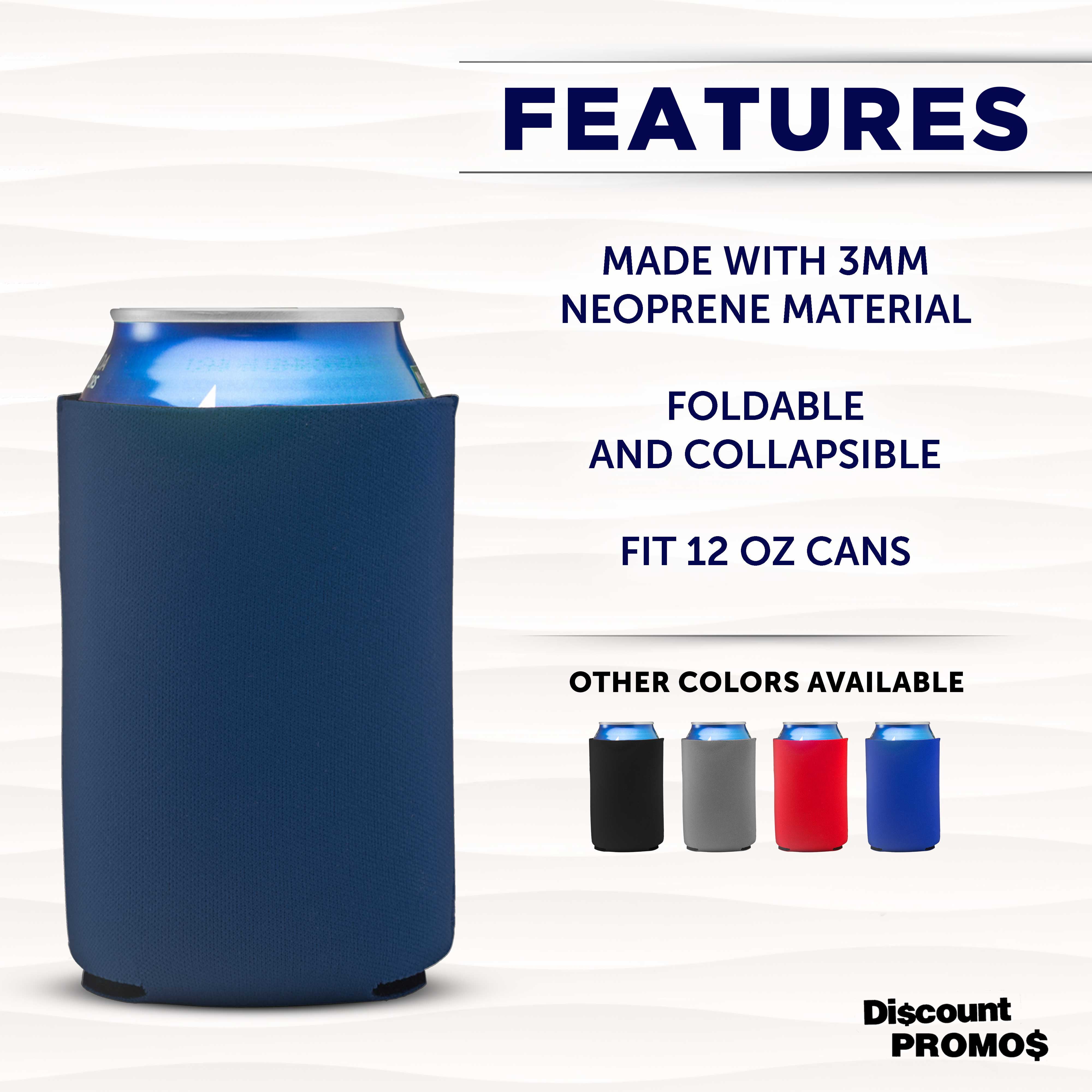 Neoprene Collapsible Can Coolers 12 oz. Set of 10, Bulk Pack - Great for Weddings, Parties, Anniversary, Indoor & Outdoor Events - Navy Blue