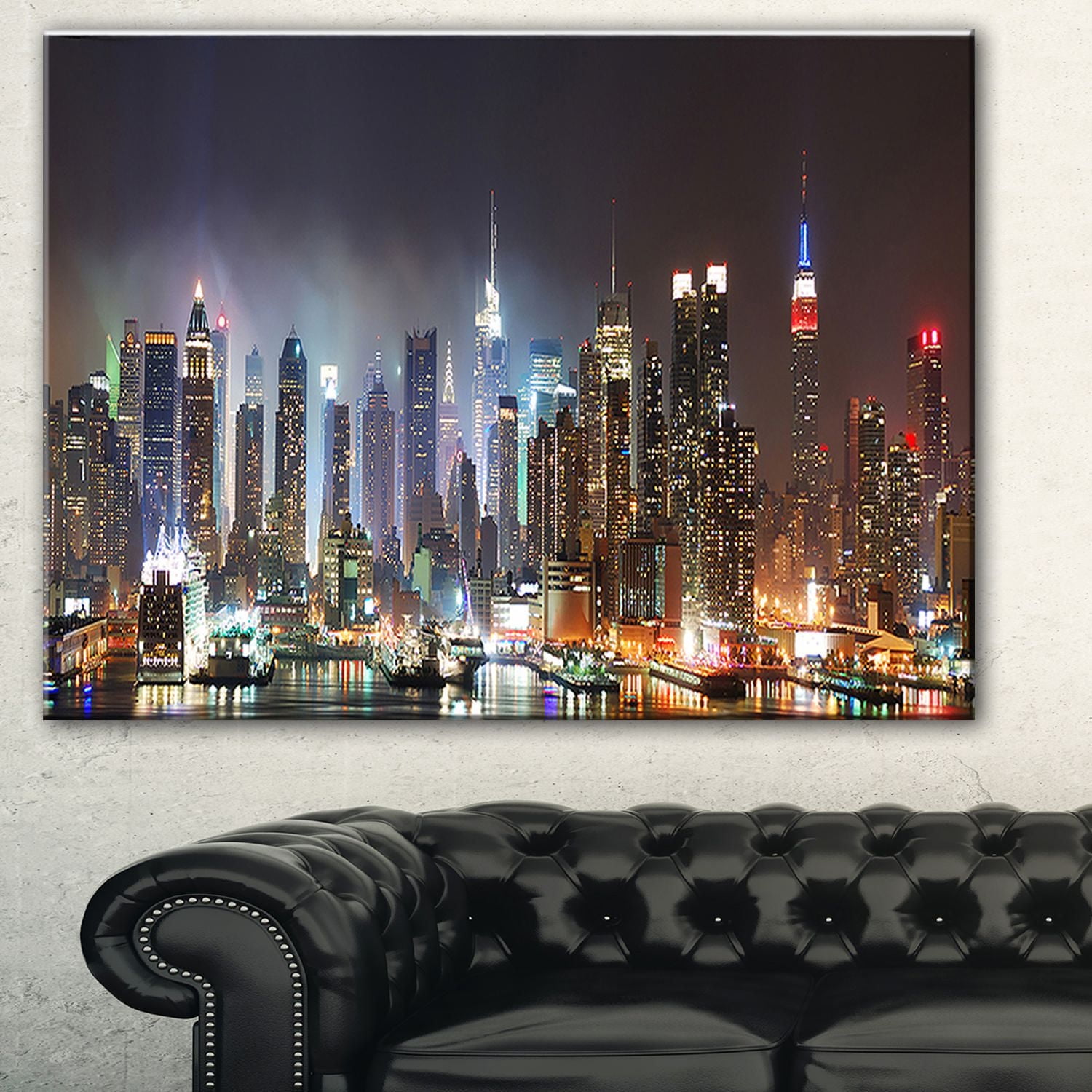 Design Art Lit Nyc Manhattan Skyline Cityscape Photo Canvas Art Print