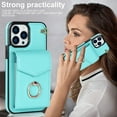 thumbnail image 6 of ELEHOLD for iPhone 15 Pro Luxury Wallet Case,Organ Card Holders RFID Blocking Function Built-in Metal Ring Stand Anti-Loss Wrist Lanyard Premium Leather iPhone 15 Pro Purse Cover,Mint, 6 of 10