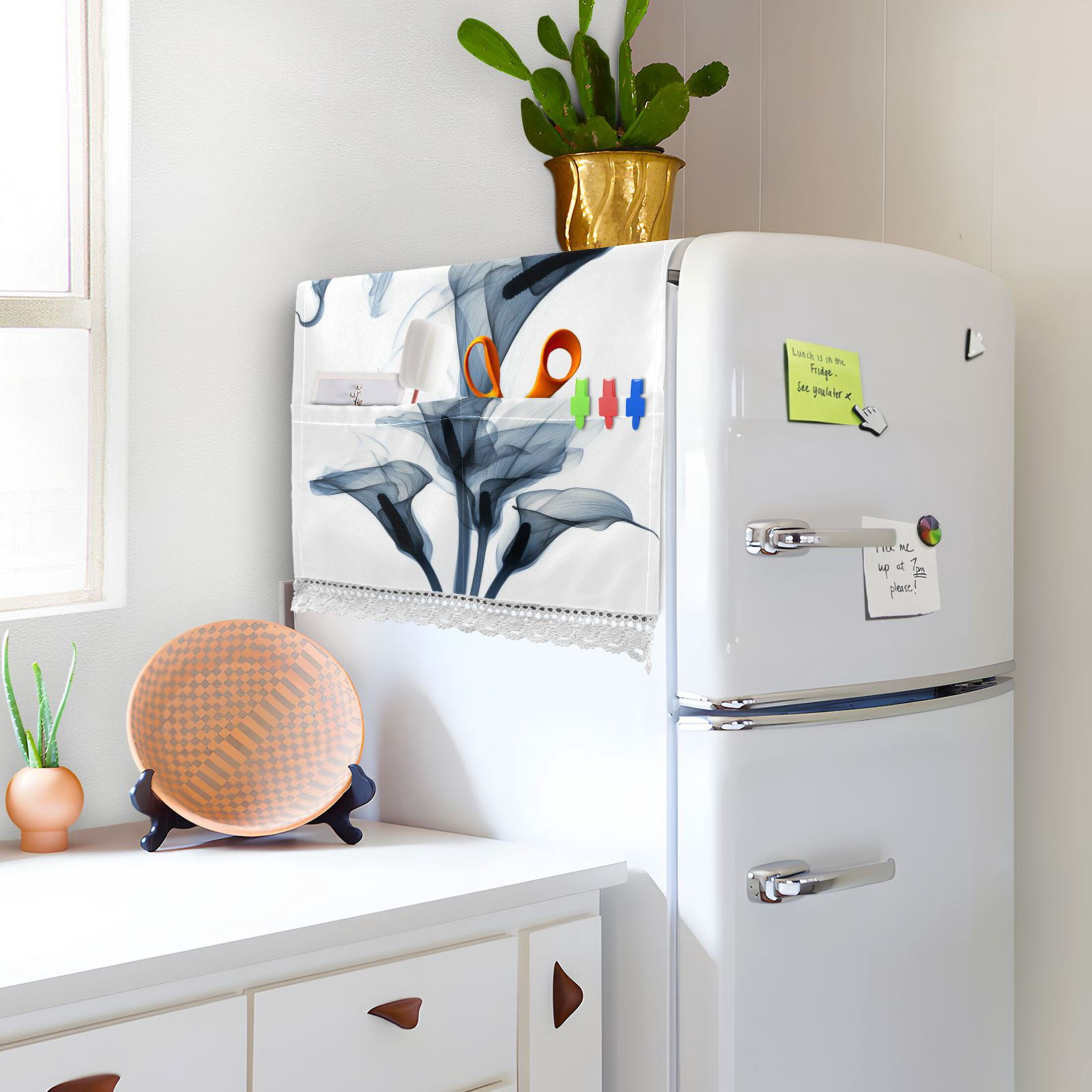Wobogo Arum Lilies Washing Machine Cover Dustproof Washer Dryer Cover Waterproof Laundry Room Decorative Protector