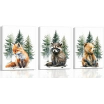 Forest Watercolor Canvas Wall Art Set Featuring Fox Raccoon Bear Paintings Posters Prints Pictures for Kids Room Nursery Kindergarten Wall Decor Decoration Unframed